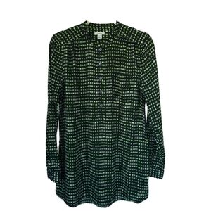 Caslon Print Tunic Blouse Green Black Long Sleeve Popover Casual Minimalist